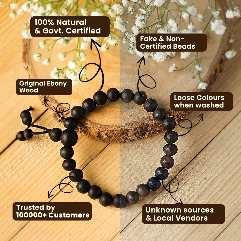 Karungali Malai Bracelet - Original Ebony Wood Beads (Govt. Certified)